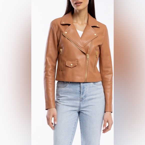 BLANK NYC Moto Jacket Vegan Faux Leather Camel Tan Size Small Thick Skin NWT - Picture 2 of 16